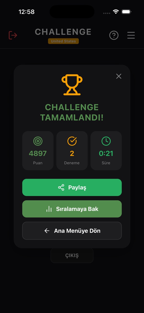 Günlük challenge sonucu