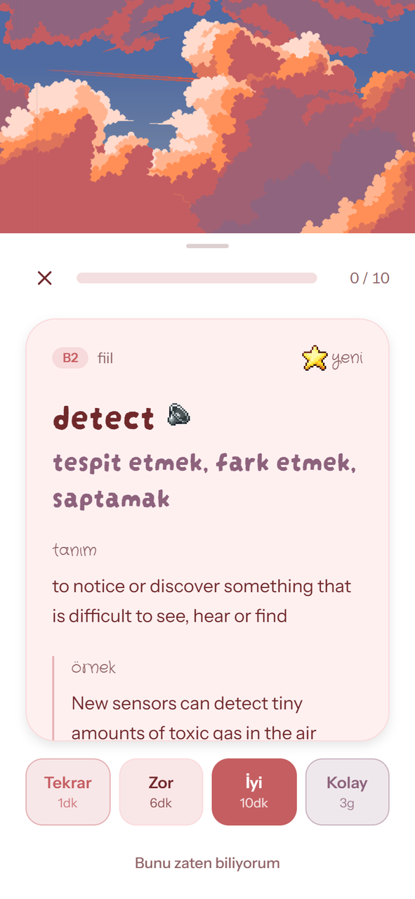 Kartın arka yüzü ve tekrar aralığı seçimi